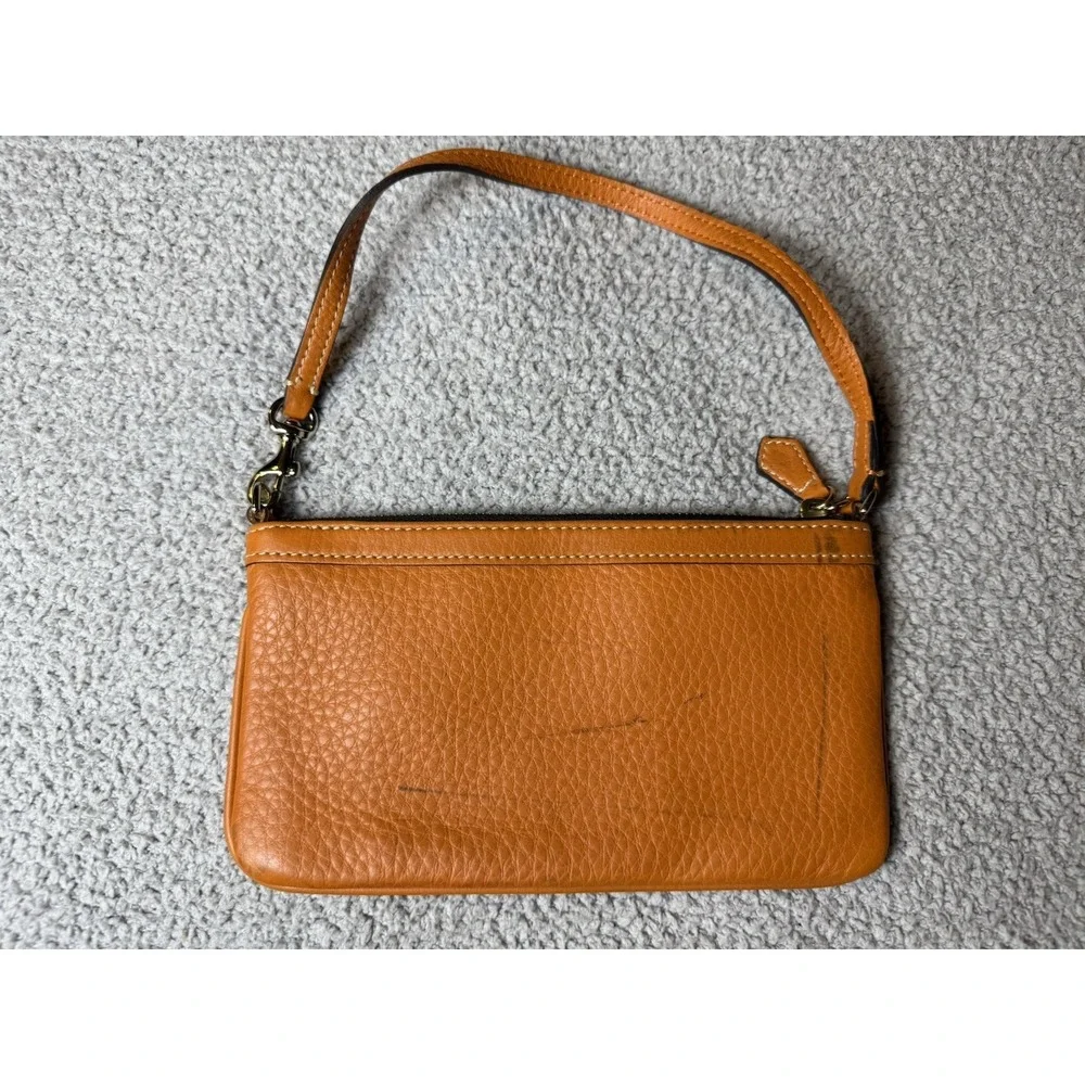 Dooney & Bourke Women's Wristlet Orange Pebbled Leather Large Slim Purse